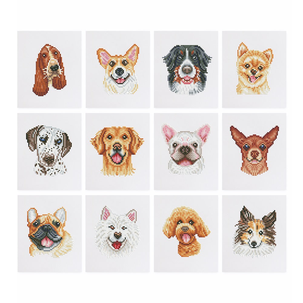 12 mini Diamond Paintings  søte hunder