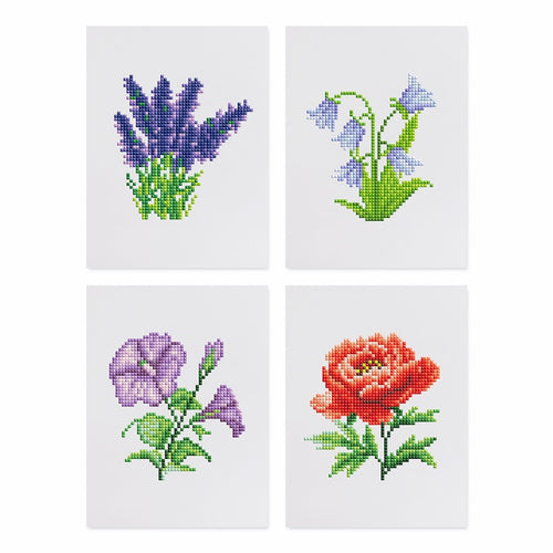 4 mini Diamond Paintings - blomster-sett