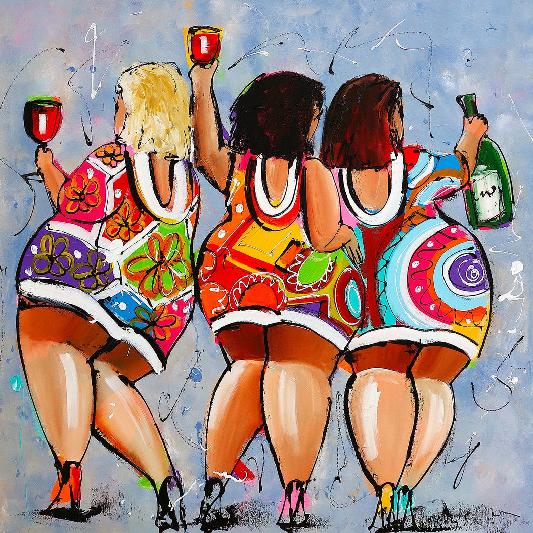 Gledelig Maleri   Fete Damer Med Vin