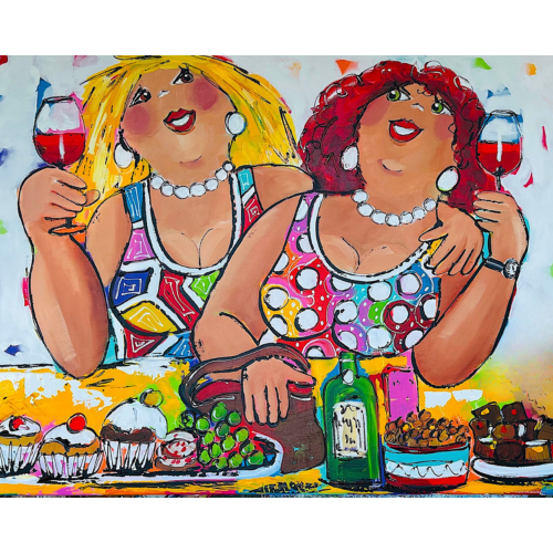 Gledelig Maleri   Drinker For Fete Damer