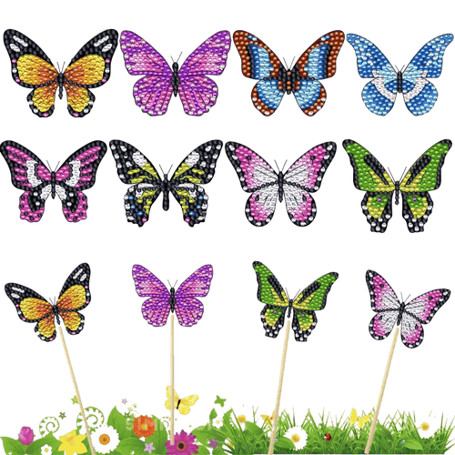 Diamond Painting Plantepinner – Sett med 8 sommerfugler