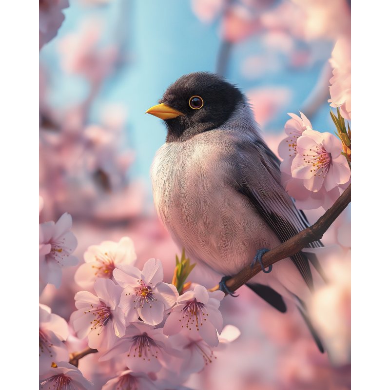 Fugl på kirsebærblomst
