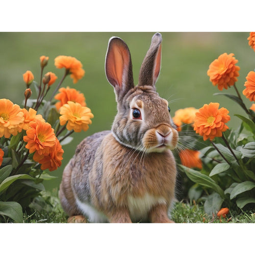 Kanin mellom blomster