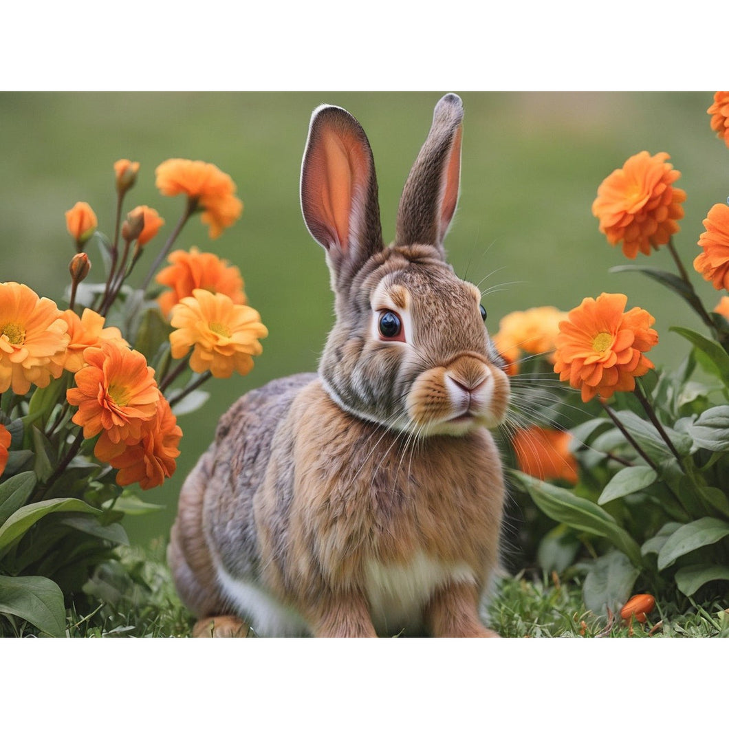 Kanin mellom blomster