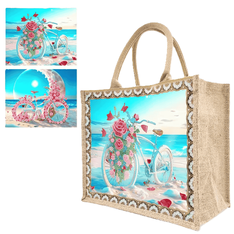 Diamond Painting veske– Sykkel på stranden