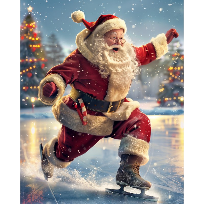 Diamond painting   Iloinen Joulupukki luistelemassa