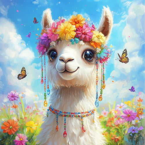 Lama med blomster