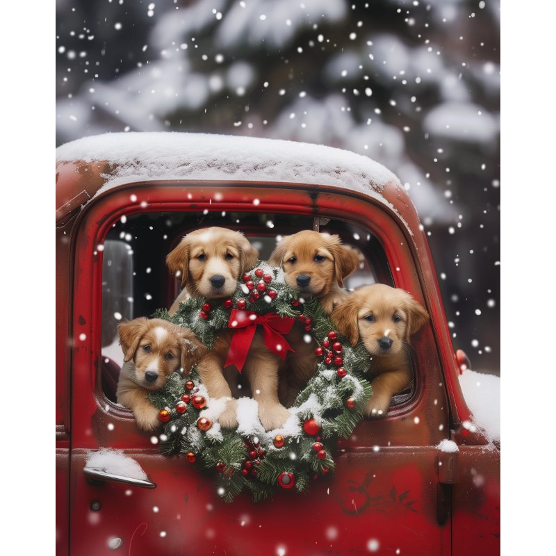 Diamond painting   Valper i den røde bilen