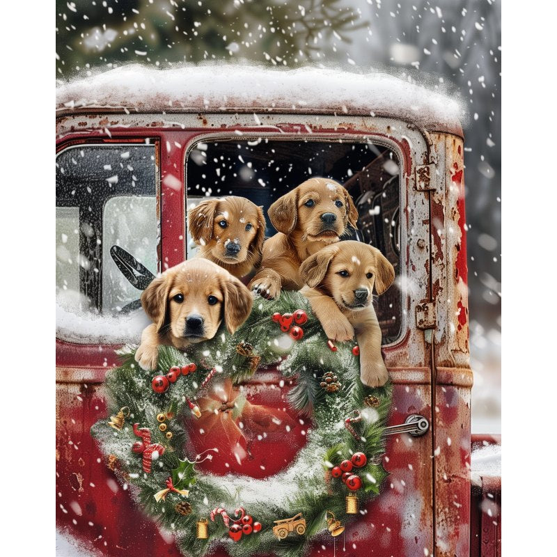 Diamond painting   Labradoorer i den røde lastebilen