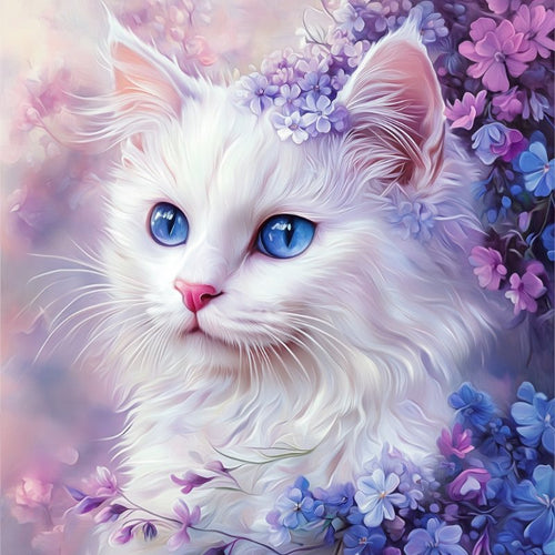 Hvit katt med blomster