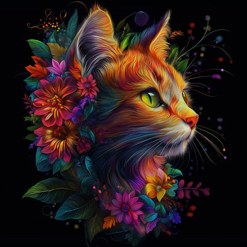 Katt med blomster