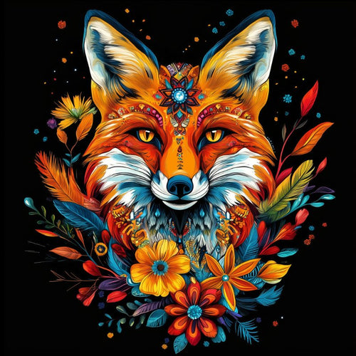 Fox portrett med blomster