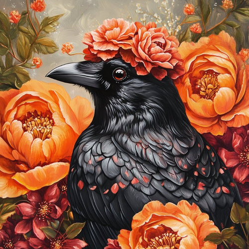Ravn med blomster