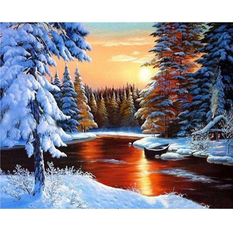 Sneeuw landschap   Schilderen op nummer Diamond painting | Eigen foto | Dieren | Kopen | Dikke dames | Action | Nederland | Steentjes | Diamant | De Diamond Painter