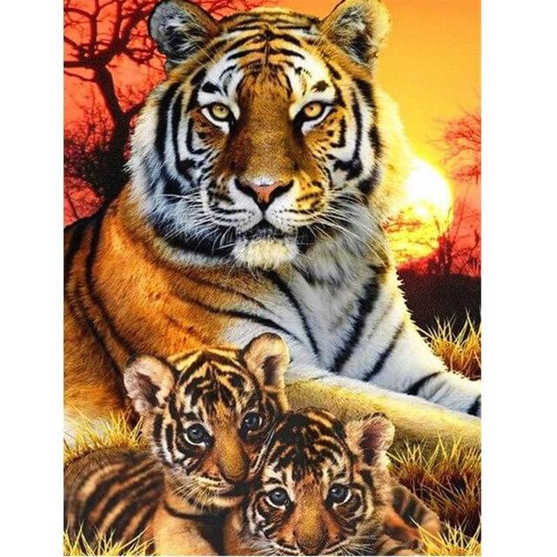 Tijger met jong - Schilderen op nummer Diamond painting | Eigen foto | Dieren | Kopen | Dikke dames | Action | Nederland | Steentjes | Diamant | De Diamond Painter