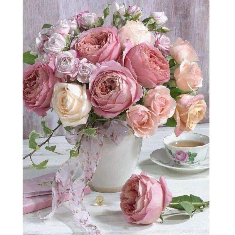 Vas med rosa rosor Diamantmålning | Eget foto diamantmålnings | Diamond painting | Fyndiq | Sverige